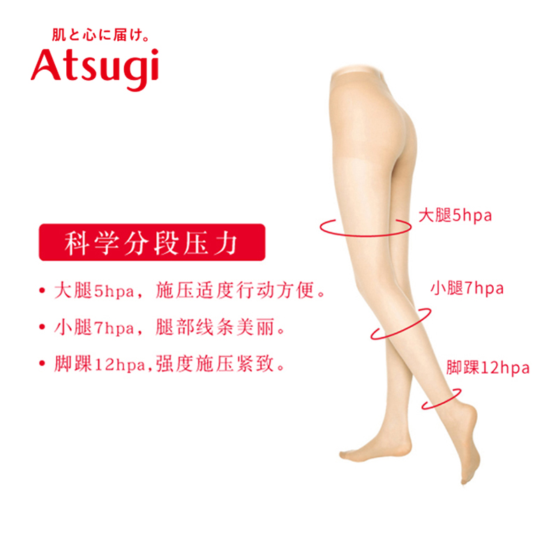 日本厚木ATSUGI丝袜夏季薄款压力隐形女式肉色连裤袜瘦腿袜 - 图1
