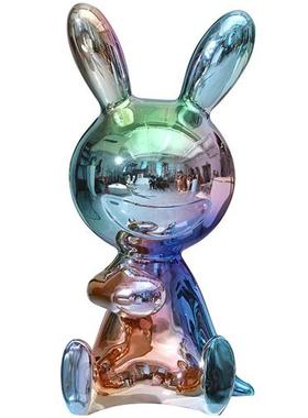 客厅电镀兔子大雕塑坐姿电视柜高级落地摆件卡通玻璃钢酒店装饰品