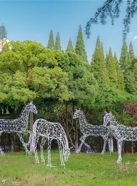 户外园林景观金属铁艺不锈钢镂空马雕塑模型小区草坪动物装饰摆件