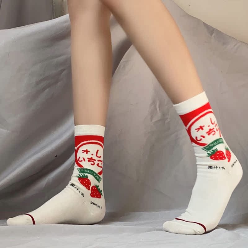 日系休闲明治草莓牛奶ins风棉袜 绵羊泡芙短袜/打底袜/丝袜/美腿袜