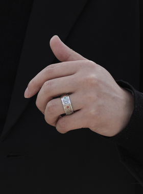 原创可转动麻将戒指男潮高级感小众设计食指转运指环个性复古钛钢