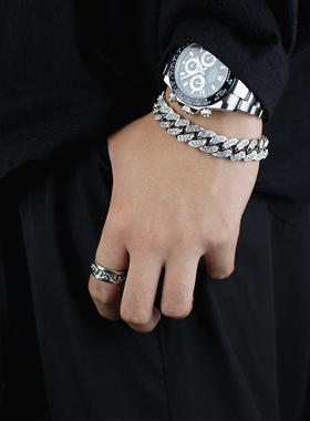 王嘉尔同款镶钻古巴链ins小众夏