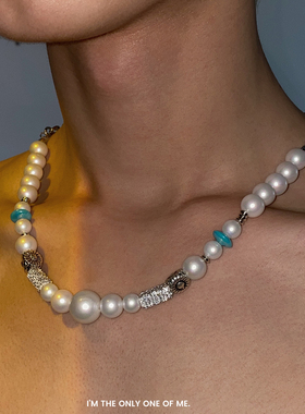 小雏菊镶钻珍珠项链男潮 女夏ins嘻哈中性小众设计感锁骨链情侣