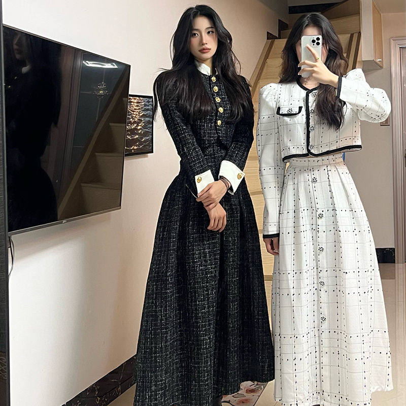 微胖MM气质名媛黑色小香风套装女秋冬复古法式中长款连衣裙两件套,淘宝优惠券,粉丝福利购,淘宝优惠卷