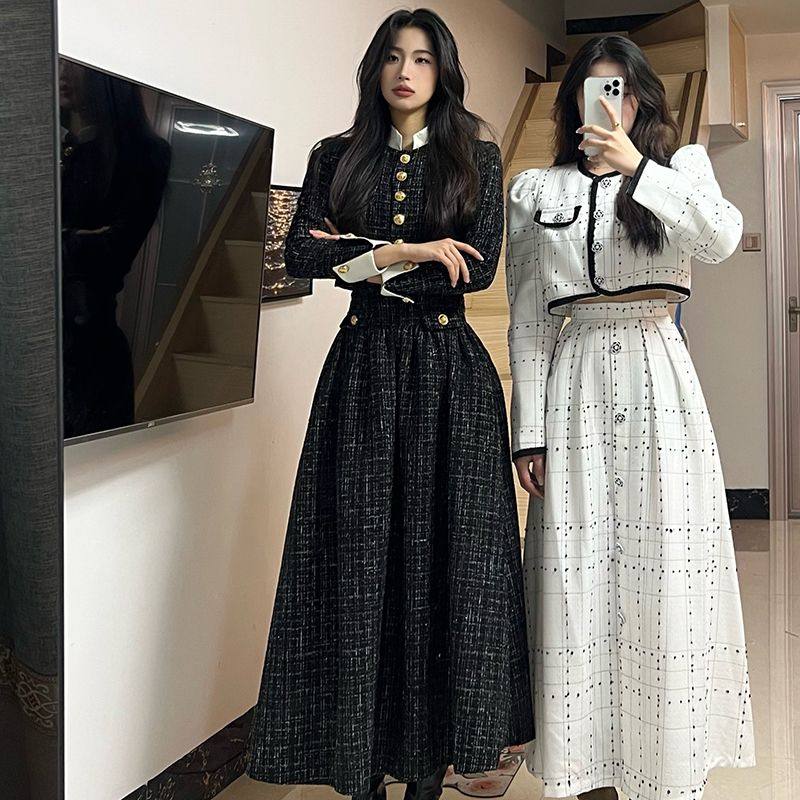 微胖MM气质名媛黑色小香风套装女秋冬复古法式中长款连衣裙两件套,淘宝优惠券,粉丝福利购,淘宝优惠卷