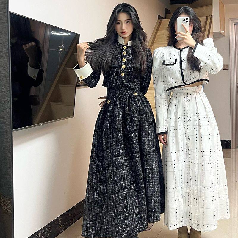 微胖MM气质名媛黑色小香风套装女秋冬复古法式中长款连衣裙两件套,淘宝优惠券,粉丝福利购,淘宝优惠卷