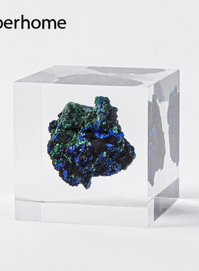 轻奢酒柜摆件蓝铜矿石标本树脂包埋亚克力工艺品底座礼品展示墙
