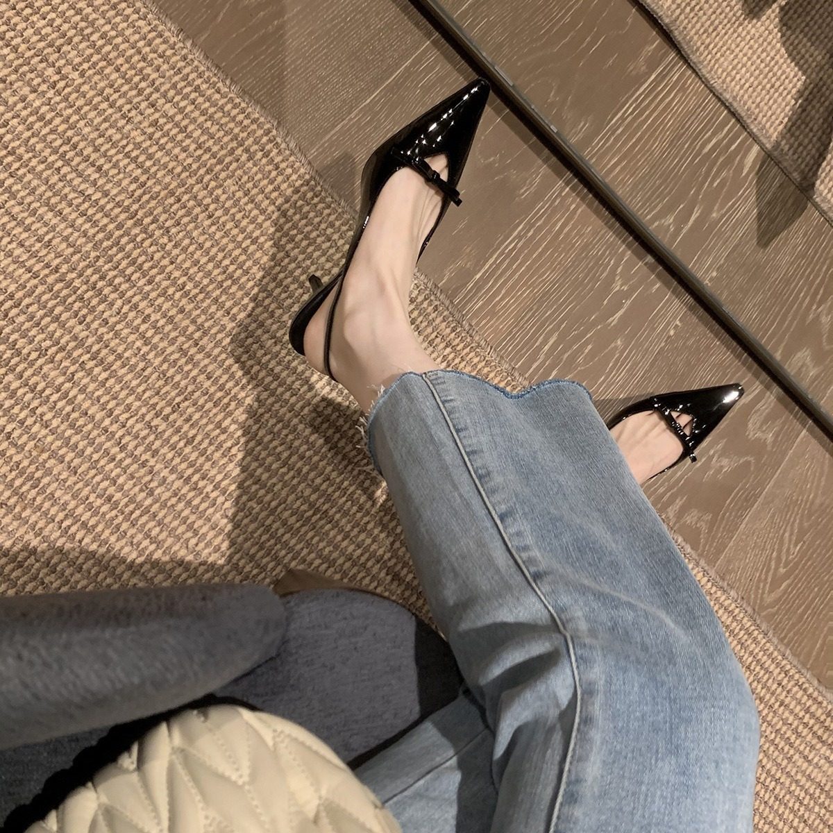 葡萄妈同款现货~ 优雅小尖头一字凉拖蝴蝶结后空小猫细跟高跟鞋女,淘宝优惠券,粉丝福利购,淘宝优惠卷