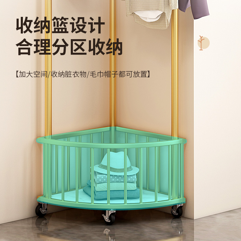转角衣帽架卧室落地挂衣架带轮可移动简易衣架网红拐角收纳衣服架
