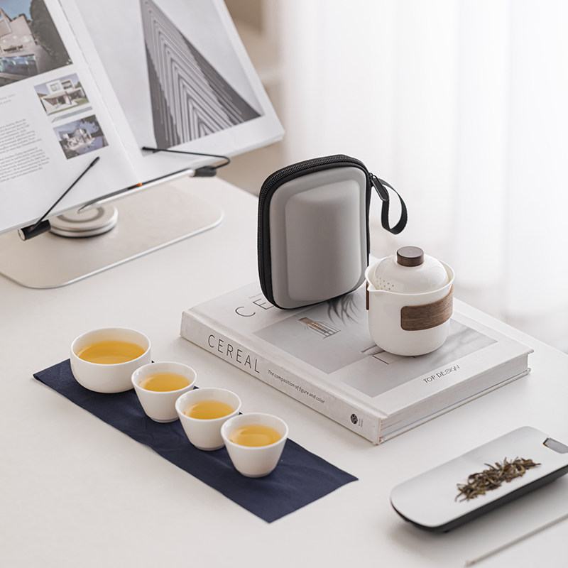 Travel tea set, one pot, six cups, quick cup, portable tea set, carrying bag for outdoor drinking alone