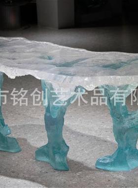 铂晶透明树脂冰岛水晶茶桌现代异形套装桌椅