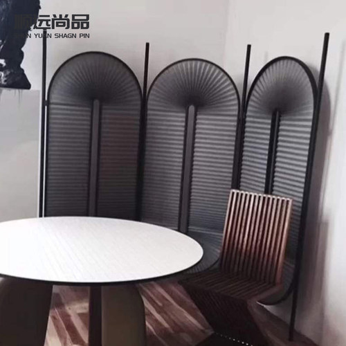 北欧设计师百褶布折屏扇形屏风玄关折叠移动屏风 - 图2
