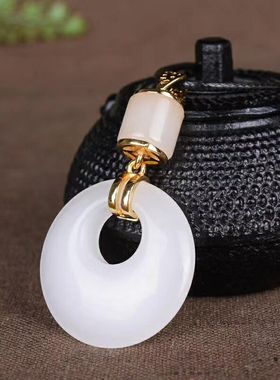 天然新疆金丝玉白玉平安扣吊坠女款吊坠全新款时尚简约白玉锁骨链