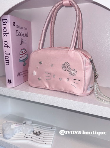IVONA【奶泡泡缎^】原创烫钻粉色kitty少女心Y2k猫咪手提包包女 - 图2