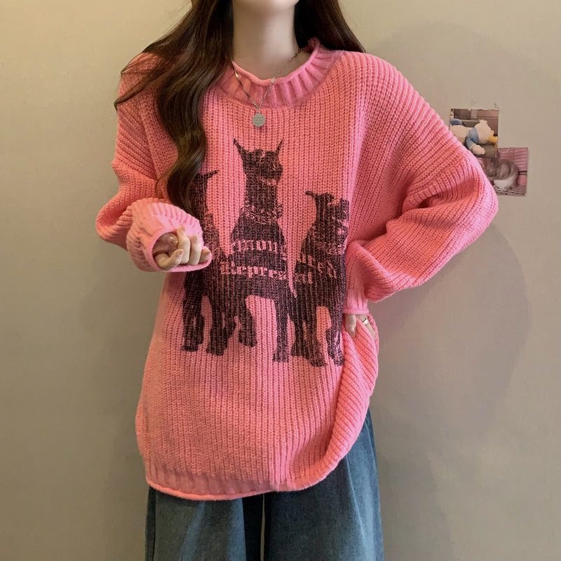 实拍大码秋冬设计感小众涂鸦印花宽松加厚套头针织毛衣1383,淘宝优惠券,粉丝福利购,淘宝优惠卷