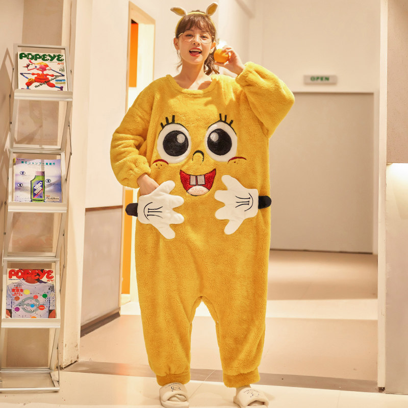 连体冬季法兰绒宽松可爱加绒睡衣 欣燠龙睡衣/家居服套装