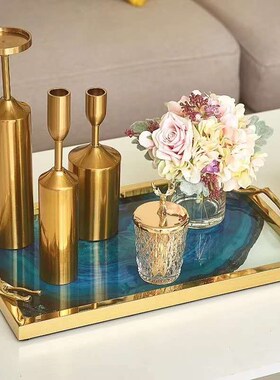 欧式托盘摆件奢华酒店样板房间软装餐厅客厅软装饰品金属组合套装