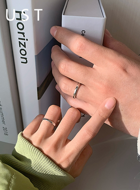 S925纯银新款光面情侣戒指男女一对小众设计素圈简约对戒情人节礼