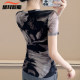 ເສື້ອຍືດຄໍ V-neck ພິມຕາຫນ່າງການຫຼຸດຜ່ອນອາຍຸຂອງເສື້ອຍືດອ່ອນຂອງແມ່ຍິງ tops versatile plus size fashionable mom high-end ແບບຕາເວັນຕົກ slimming top