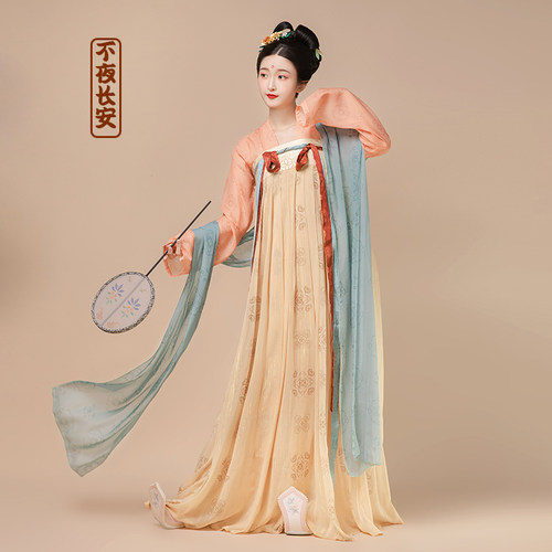 不夜长安原创唐风复原款齐胸一片式印花春夏日常款襦裙套装唐汉服 - 图2