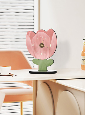 花卉桌面钟表摆件轻奢高级感客厅装饰品治愈系摆台个性时钟摆放