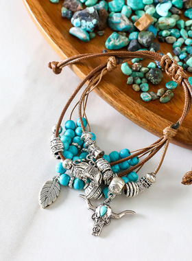 复古民族风手链牛头多层手饰