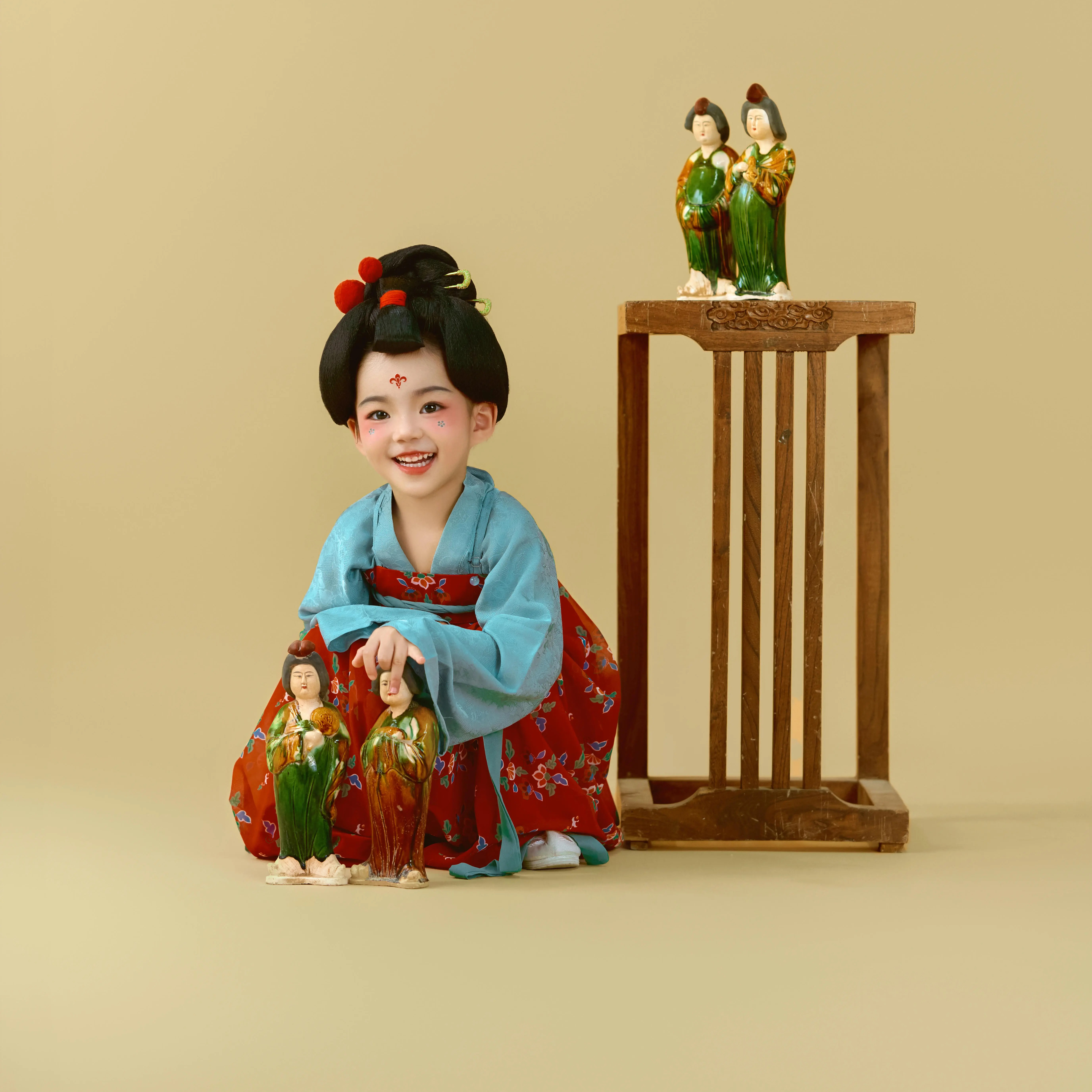 女童汉服蓝衣红裙子儿童唐制齐胸襦裙古风连衣裙唐佣网红复原风 - 图2