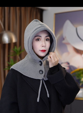 韩国巴拉克拉法帽秋冬季保暖帽子女款时尚围巾一体针织护耳毛线帽