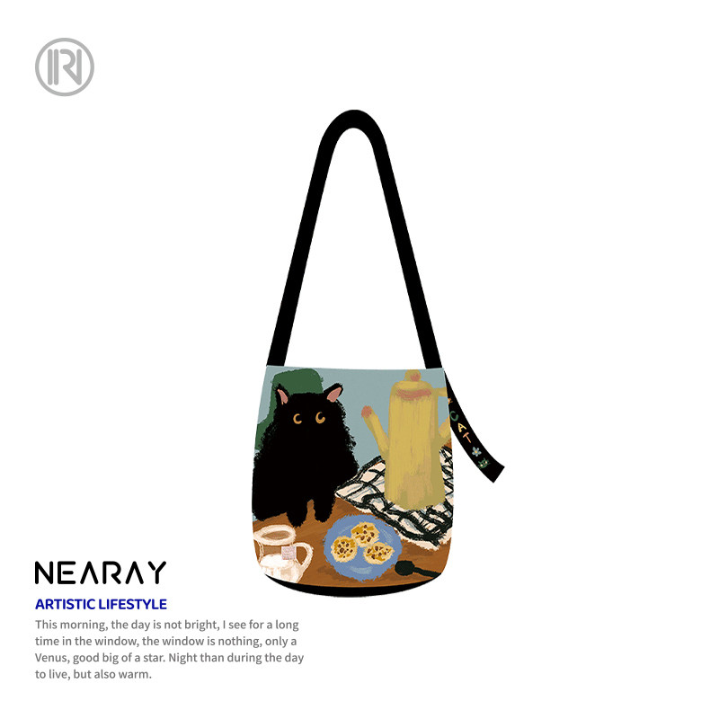 尼睿原创小煤球的下午茶可爱帆布包小众文艺百搭时尚水桶包Z054,淘宝优惠券,粉丝福利购,淘宝优惠卷