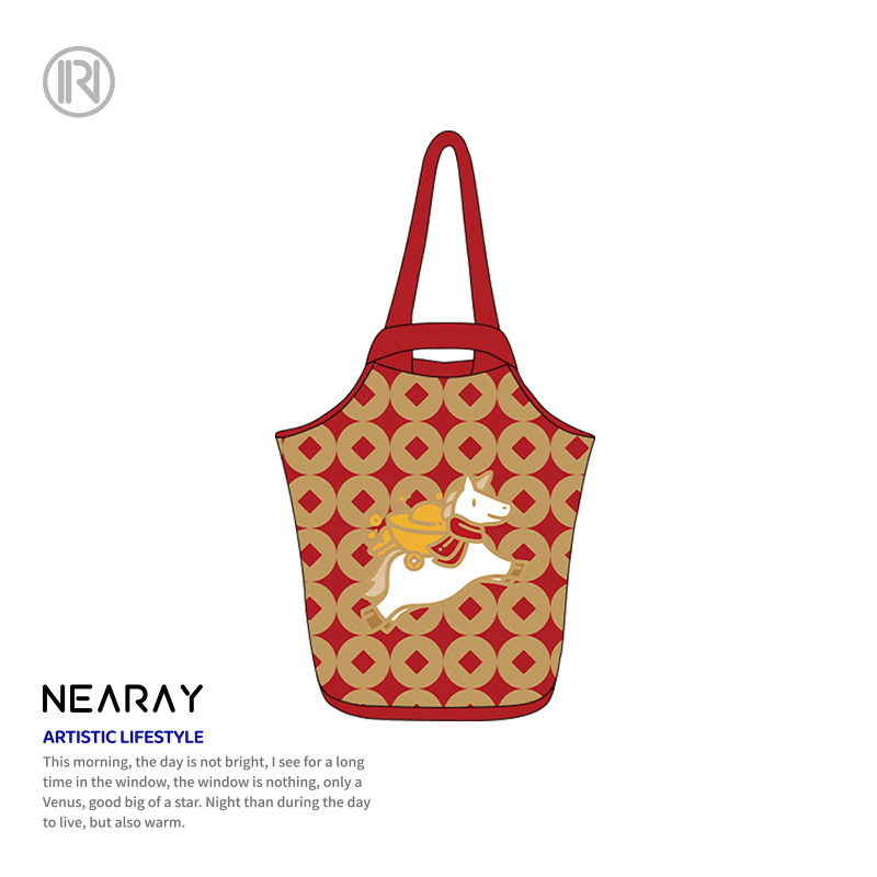 尼睿马年新款红色手提包马上发财帆布包大容量便携手拎包帆布袋W,淘宝优惠券,粉丝福利购,淘宝优惠卷