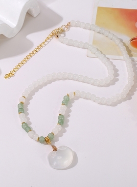 手工串珠中式国风绿色项链套装叠戴锁骨链ins风长项链女