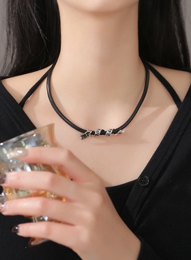 黑色蜡绳项链配饰女靠自己信念缎带吊坠小众时尚赫本风choker项圈