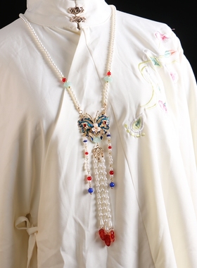平安锁璎珞项链长流苏复古宫廷风古风长款明制坦领汉服旗袍配饰