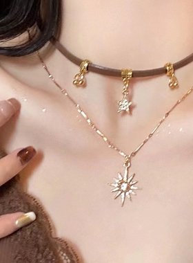 美神~复古双层太阳星项链女轻奢高级感气质颈链choker美拉德项圈