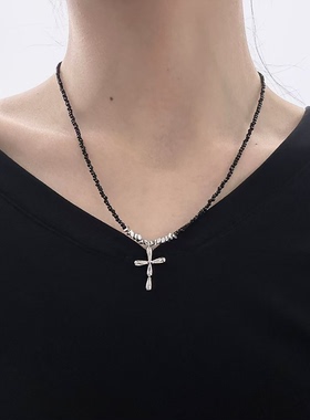 NiceMood黑水晶十字架项链七夕礼