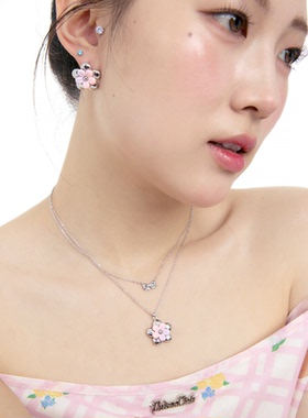 渐变粉紫花朵串珠项链甜美质感