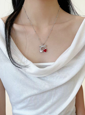 樱桃红小熊珍珠项链圣诞礼物