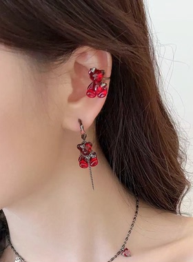 【买3免1】樱桃红熊熊项链女个性小众甜酷星星圣诞礼物叠戴锁骨链