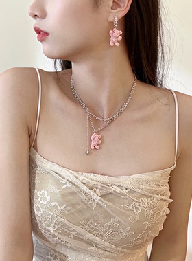 NiceMood抱抱熊项链女锁骨卫衣链