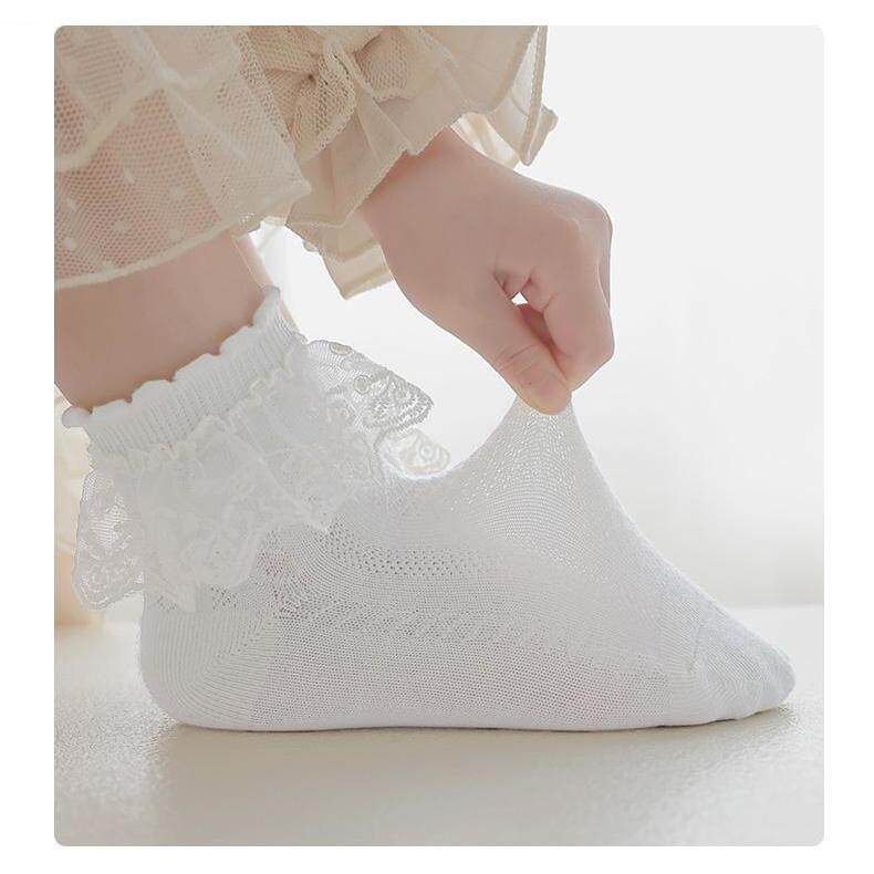 女童拉丁舞袜子专用袜儿童白色袜子跳舞考级比赛舞蹈蕾丝花边袜子