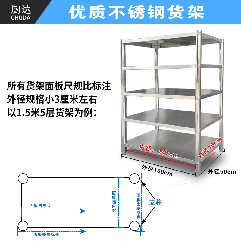 不锈钢货架四层储藏室厨房货架置物架商用饭店酒店仓库架子可定制-图2