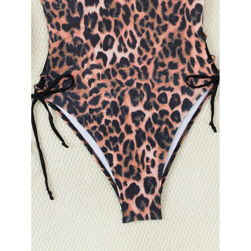 复古豹纹印花细肩带连体女泳衣bikini One-piece swimming suit - 图3