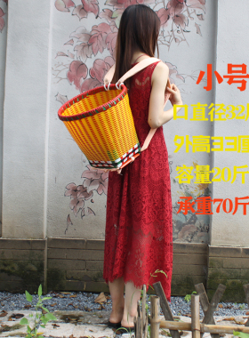编织塑料加厚背篓买菜购物背筐藤条四川采摘大号民族风花背篮子