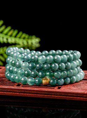 A货翡翠玉6mm蓝水玉珠毛衣链