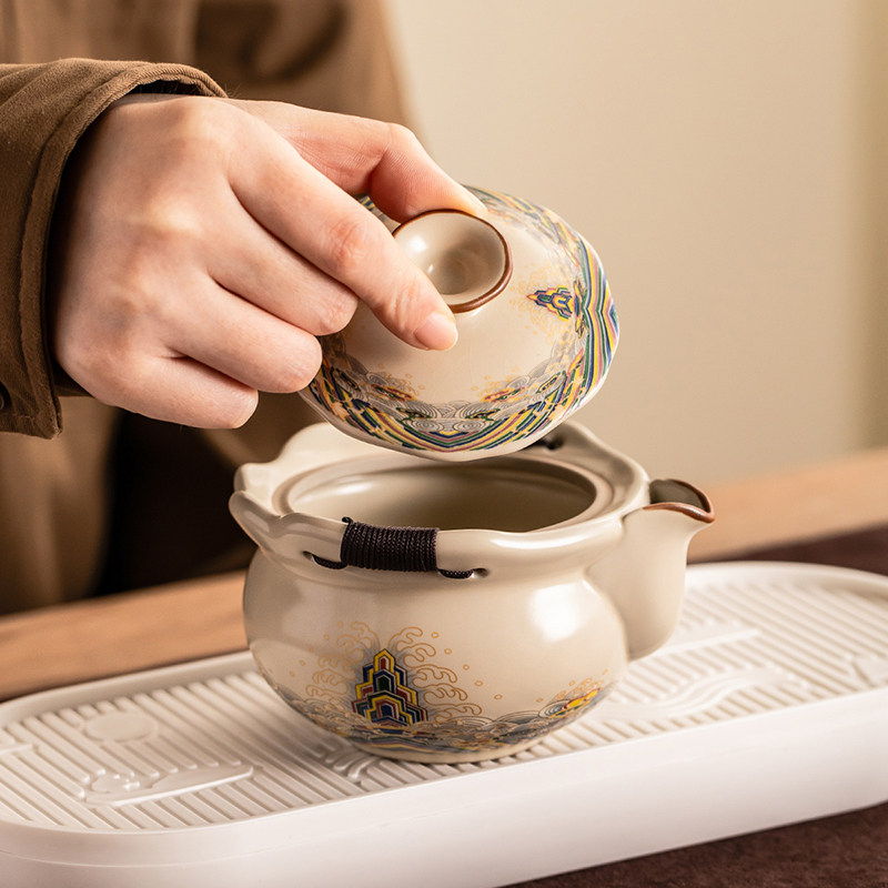 Ru kiln hand-held pot travel tea set portable outdoor camping ceramic teapot Kung Fu small tea cup