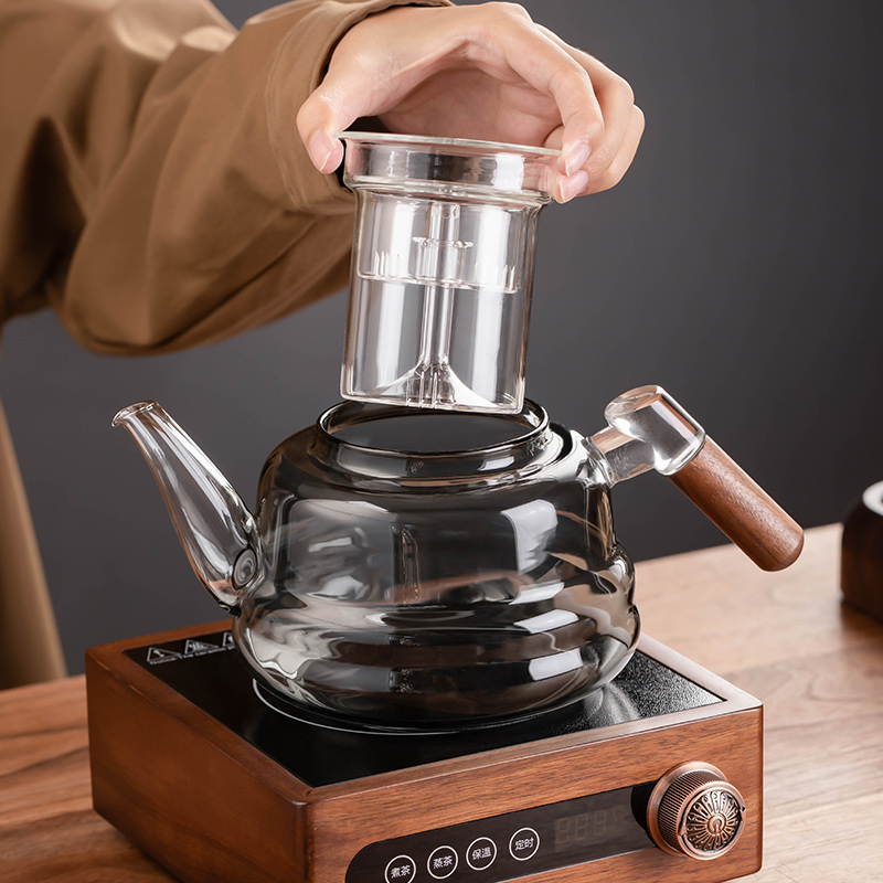 电陶炉煮茶器煮茶壶2025新款高端胡桃木煮茶炉玻璃烧水壶泡茶专用 - 图1