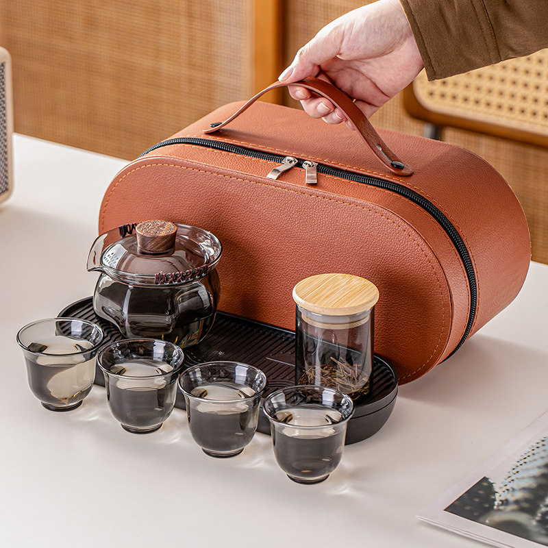 Travel tea set portable storage glass quick cup tea brewing pot four cups outdoor camping 2026 new style