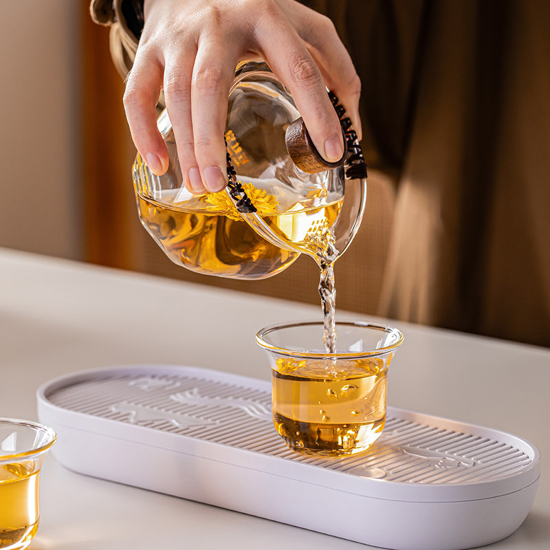 Travel tea set portable storage glass quick cup tea brewing pot four cups outdoor camping 2026 new style