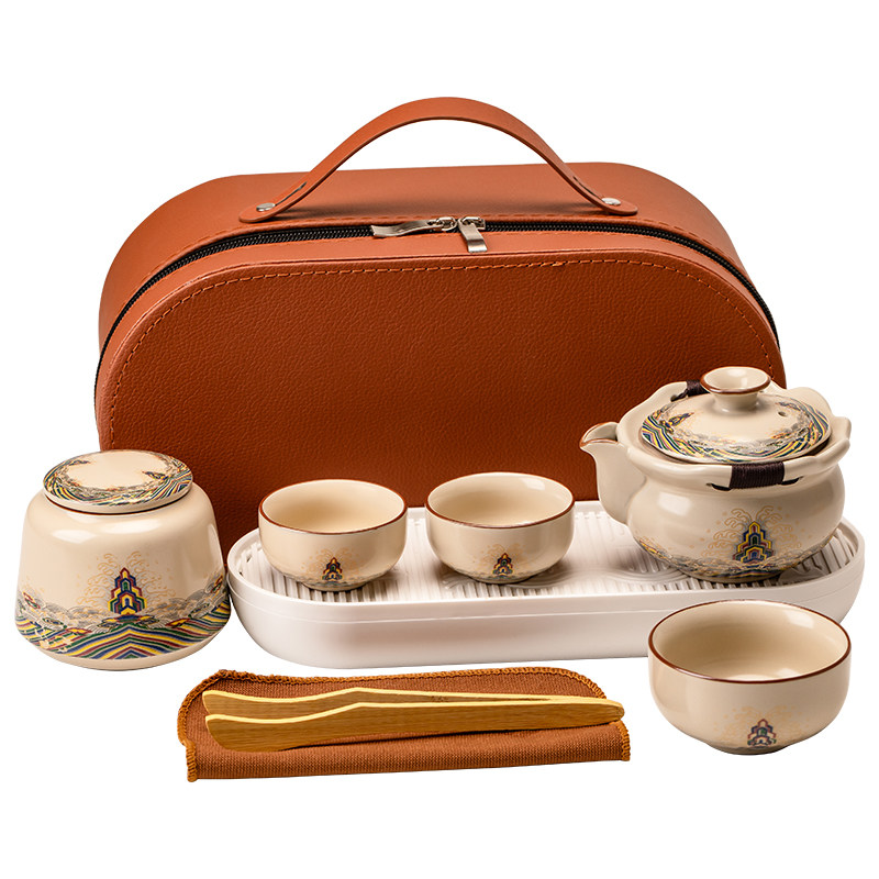 Ru kiln hand-held pot travel tea set portable outdoor camping ceramic teapot Kung Fu small tea cup