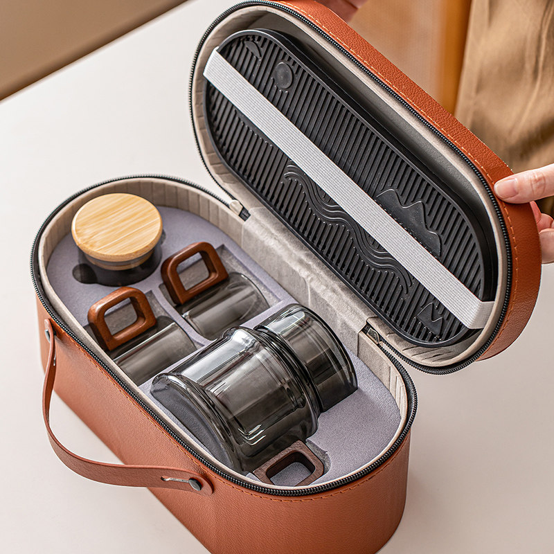 Dundun pot travel tea set portable storage glass tea cold kettle with lid tea cup outdoor quick tea pot